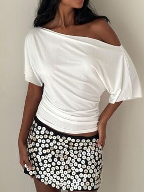 White Off-Shoulder Ruched Women's Top